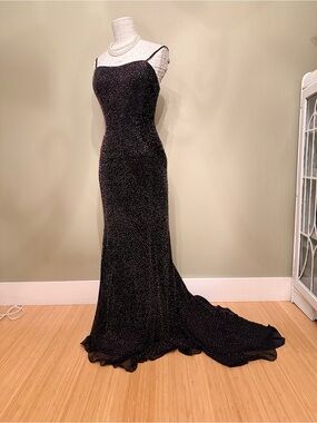 Vintage Alfred Angelo Beaded Formal Gown with Train Black & Pink/Silver Shimmer